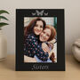 Personalised Black Glass Photo Frame – Butterflies And Sisters, thumbnail 1 of 2