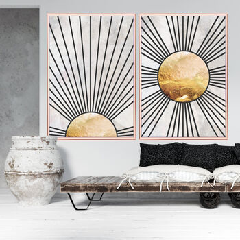 Gold Black Boho Sun Mixed Media Wall Art Print, 2 of 6