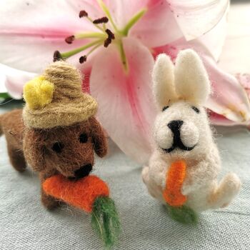Handmade Felt Bunny With Carrot Hanging Decoration, 4 of 4