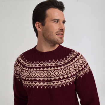 T Lab Allaster Burgundy Red Fair Isle Lambswool Jumper, 7 of 7