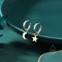 Mixed Tone Moon And Star Charm Huggie Hoop Earrings, thumbnail 4 of 12