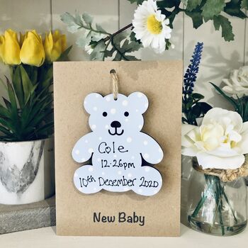 Personalised New Baby Teddy Wooden Keepsake Card, 7 of 8