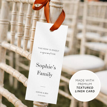 Personalised Reserved Row Name Sign With Satin Ribbon Wedding Aisle Signage, 2 of 11