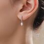 Sterling Silver Genuine Oval Pearl With Skinny Hoop Earrings, thumbnail 7 of 11