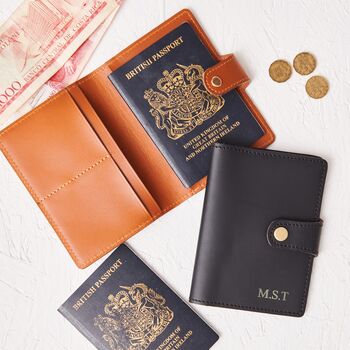 Personalised Leather Passport Travel Holder With Hot Stamped Initials And/Or Engraved Message, 5 of 7