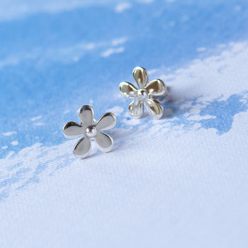Five Petal Flower Sterling Silver Stud Earrings, 4 of 10