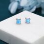 Blue Opal Square Stud Earrings In Sterling Silver, thumbnail 4 of 12