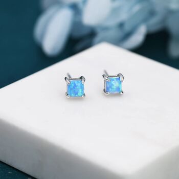 Blue Opal Square Stud Earrings In Sterling Silver, 4 of 12