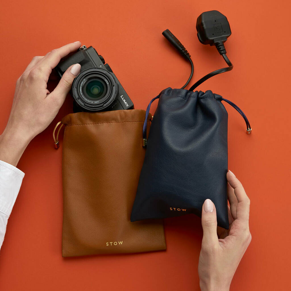 Personalised Large Leather Drawstring Accessories Pouch By Stow