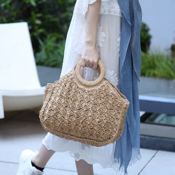 Straw Tote Bag Eco Friendly With Wooden Handles, 2 of 12
