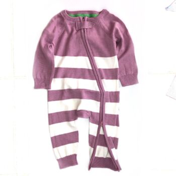 Plum Pink Knitted Striped Zip Up Onesie, 2 of 2