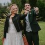 Gold Celestial Love Embroidered Bridal Leather Jacket, thumbnail 8 of 9