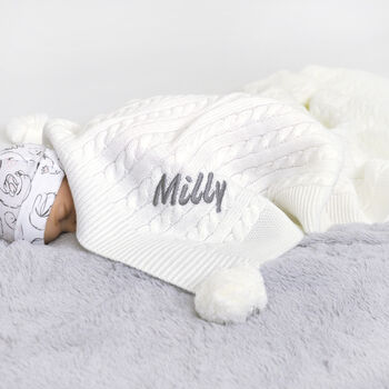 Personalised Pink Ellie Comforter Cable Blanket White, 4 of 11