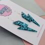 Teal Glitter Large Lightning Bolt Resin Earrings, thumbnail 2 of 4