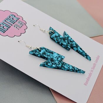 Teal Glitter Large Lightning Bolt Resin Earrings, 2 of 4