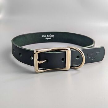 Luxury Leather Dog Collar And Matching Lead Set Dark Green, 9 of 11