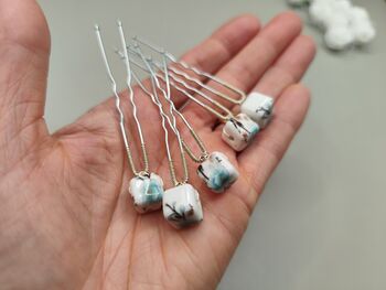 Set Of Five Ceramic Floral Wedding Hair Pins, 10 of 12