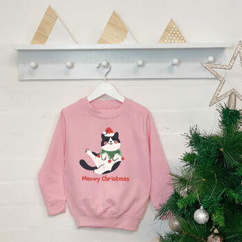 Cute Christmas Cat Kid's Christmas Jumper, 2 of 3
