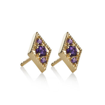 Gold Vermeil And Amethyst Diamond Shape Stud Earrings, 3 of 5