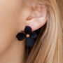 Black Hand Painted Flower Shaped Stud Earrings, thumbnail 2 of 11