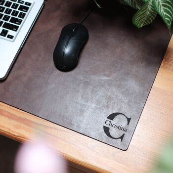 Vintage Leather Personalised Name Initial Desk Mat, 4 of 9