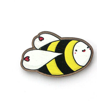 Cute Kawaii Bumble Bee Wooden Pin Badge, 2 of 3
