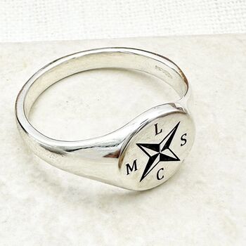 Nautical Compass Family Initials Signet Ring, 4 of 8