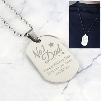 Personalised No.One Dad Steel Dog Tag Necklace, 6 of 8