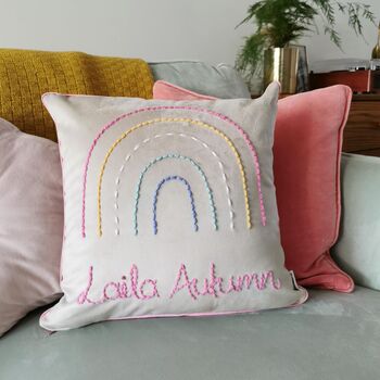 Personalised Pastel Rainbow Velvet Cushion, 3 of 5
