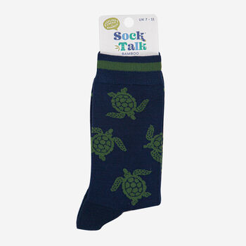 Swimming Sea Turtles Bamboo Socks Men's Navy Green, 3 of 4