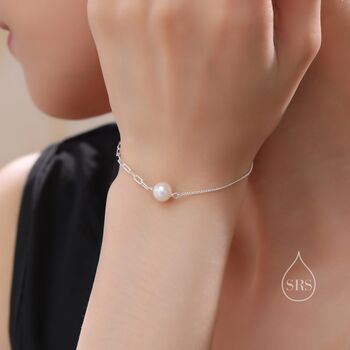 Sterling Silver Mixed Chain Freshwater Pearl Bracelet, 4 of 12