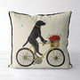 Black Labrador On Bicycle Decorative Cushion, thumbnail 1 of 2