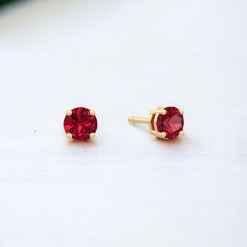 Mini 9ct Yellow Gold Ruby Stud Earrings, 3 of 7