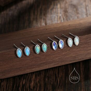 Sterling Silver Aqua Green Opal Marquise Stud Earrings, 7 of 7