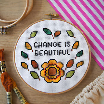 'Change Is Beautiful' Autumn Cross Stitch Kit, 2 of 5
