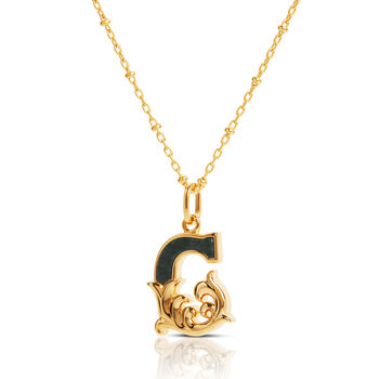 Gold Plated G Initial Necklace With Green Marble, 2 of 6