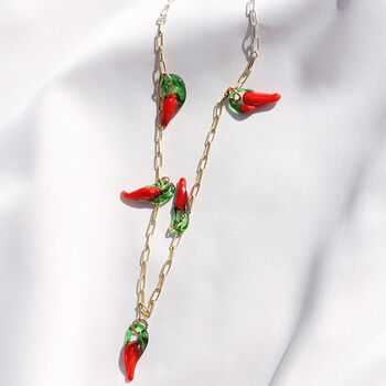 Chilli Pepper Gold Plated Silver Glass Charm Necklace, 2 of 3