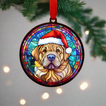 Shar Pei In Santa Hat Suncatcher Decoration, 2 of 6