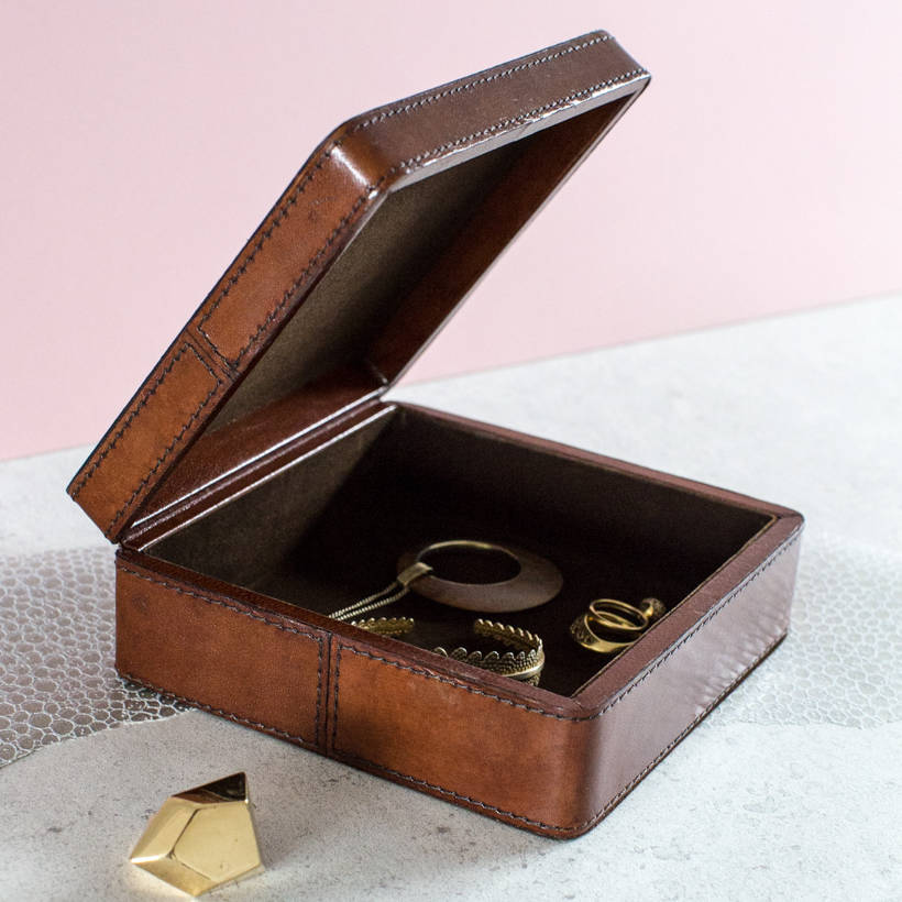 Personalised Ladies Square Leather Jewellery Box By Ginger Rose