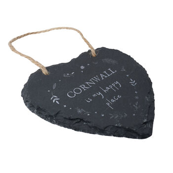 Cornwall Is My Happy Place Slate Hanging Heart, 2 of 3