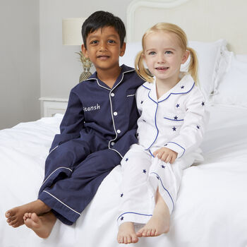 Personalised Mum And Child Navy Star Pyjama Set, 11 of 11