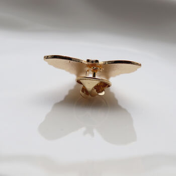Teal And Pink Butterfly Pin Badge With Gold Accents, 4 of 7