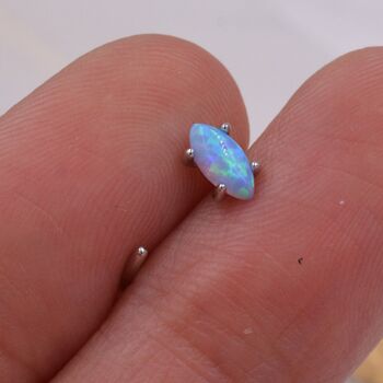 Minimalist Opal Marquise Huggie Hoop Threader Earrings, 4 of 11
