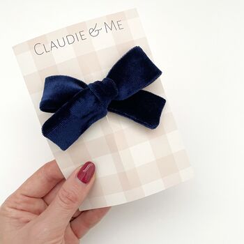 Navy Velvet Hair Bow Christmas Stocking Filler, 2 of 2