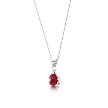 Mini Real Flower Sterling Silver Teardrop Pendant Necklace Four Options, 5 of 12