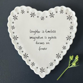 East Of India Porcelain Heart Coaster With Laughter Quote Keepsake Gift, 3 of 4