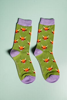 Highland Cow Navy Bamboo Socks, 5 of 8