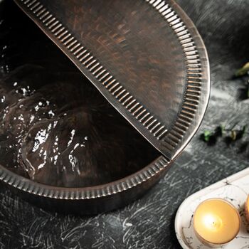 Dark Solid Copper Pedicure Bowl With Footrest, Hammered 350 Mm Diameter, 5 of 5