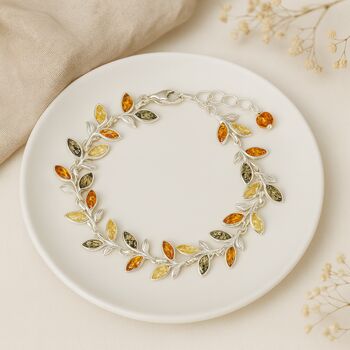 Baltic Amber Leaf Bracelet In Sterling Silver, 2 of 7