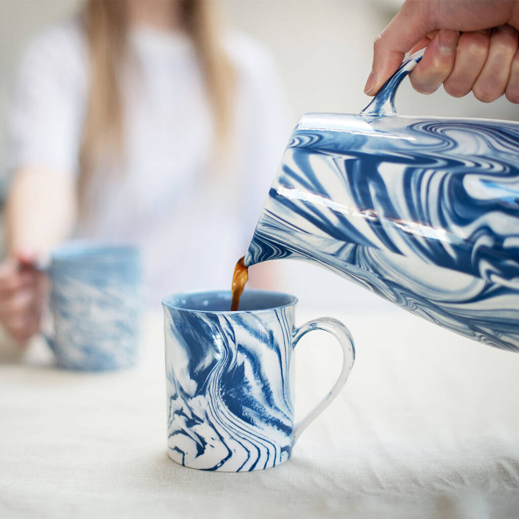 Marbled Blue And White Tea Mug, 1 of 5